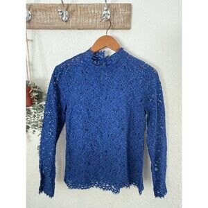 J. Crew Mockneck Floral Lace Mock Neck Baroque Blue Top Size 4 Elegant Feminine